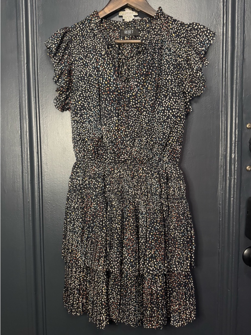 RESET Dark Navy (looks very close to black) Multi-Dot Tiered Mini Dress